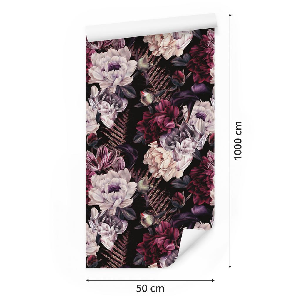 Wallpaper Flowers In Dark Colors for Living Room and Bedroom 50x1000