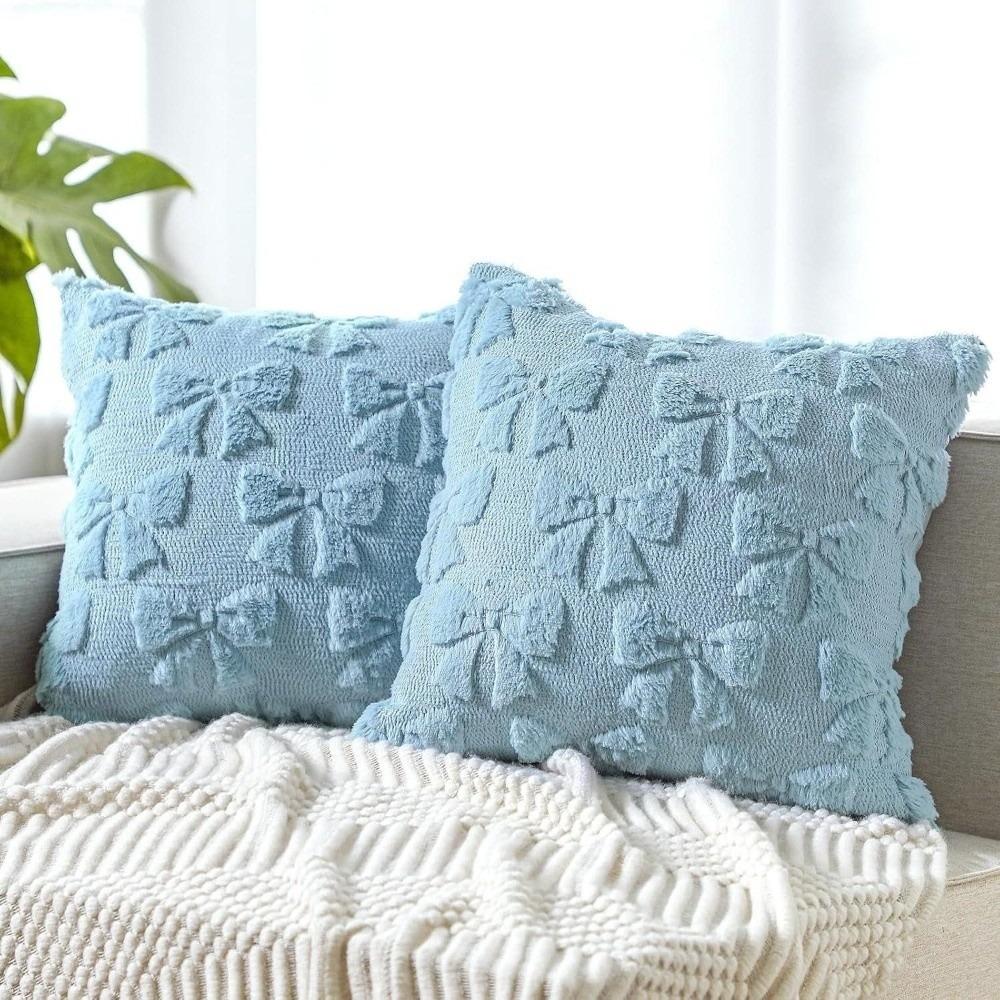 Super Soft Fluffy Pillow Cover Bunny Bow and Daisy Solid Color Throw Pillowcase 18x18 in Cushion Pillow Cover Home Decoration