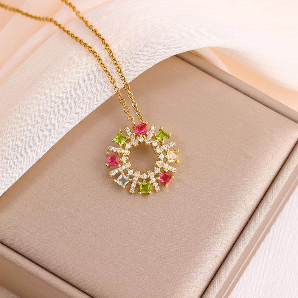 New Copper Micro-inlaid Color Zirconium Necklace Sweet Flower Pendant Personalized Color Sunflower Temperament Jewelry Gift