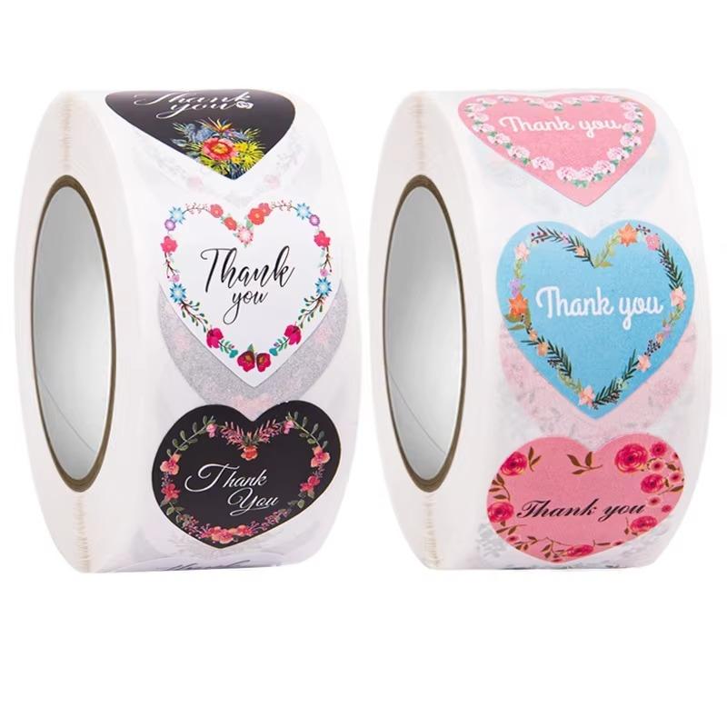 500pcs Thank You Sticker Love Heart-shaped Flower Decorative Sealing Labels Vintage Stickers Gift Scrapbook Supplies