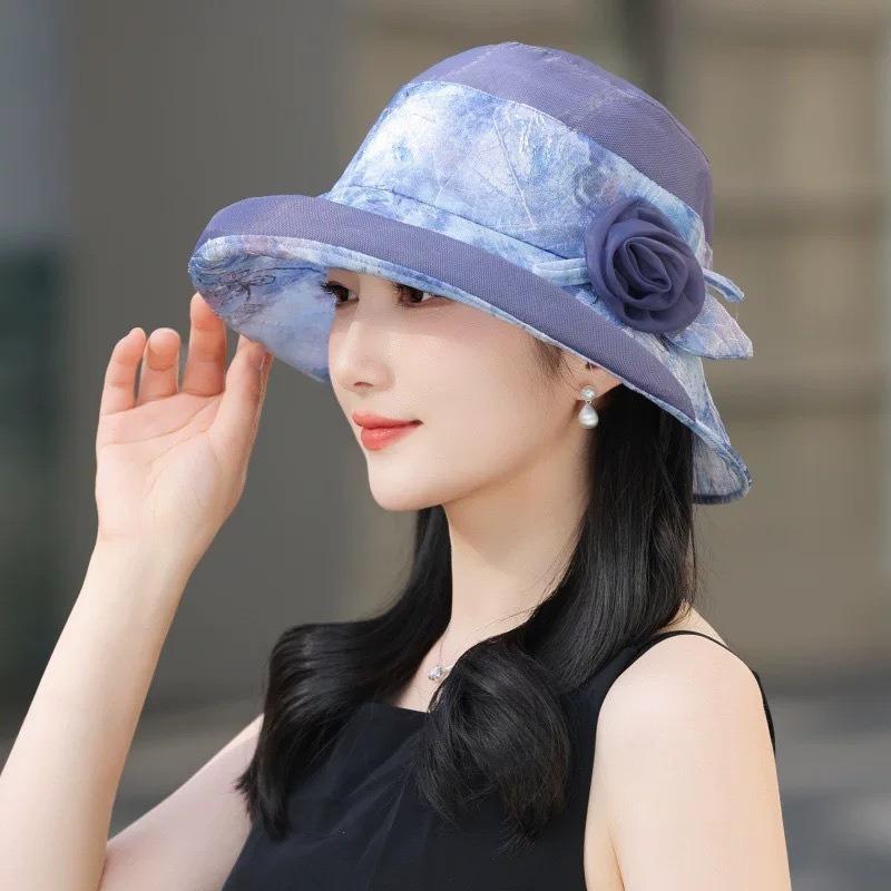 New Summer Women's Outdoor Fashion Sun Hat Elegant Versatile Sunscreen Thin Big Eaves Bucket Hat Basin Hat
