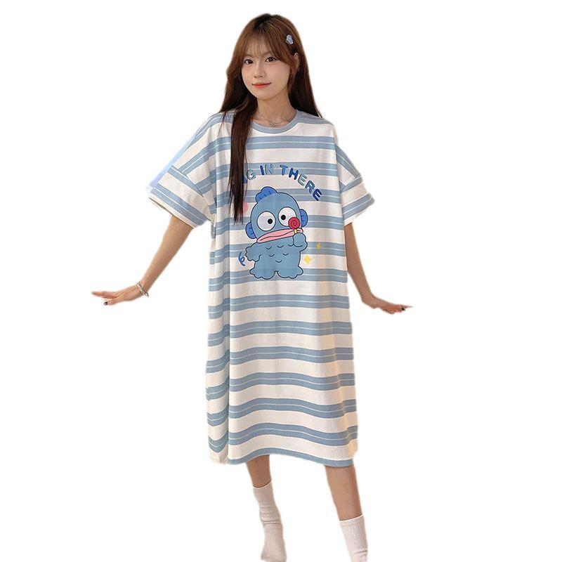 Women's Short Sleeve Loose Nightdress with Chest Pad - 2024 Summer Edition, Wearable Outdoors