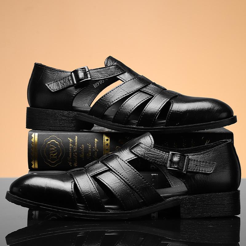 Fashion Genuine Leather Men Casual Summer Shoes Hollow Out Men's Luxury Sandals All-match Mens Loafers Fashion Casual Leather Sandals