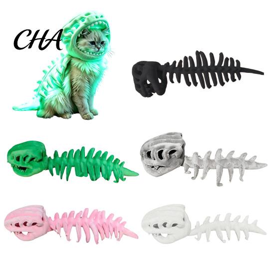 Carino Vestito da Gatto Costume Scheletro di Dinosauro, Completo con Cappuccio Peluche, Spettrale Abbigliamento per Animali Domestici per Social Media Halloween per Gattini Dolcetto o Scherzetto, Divertente Foto