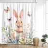 Funny Easter Shower Curtains Cute Bunny Rustic Butterfly Floral Rabbit Eggs Fabric Home Bathroom Curtain Decorative With Hooks