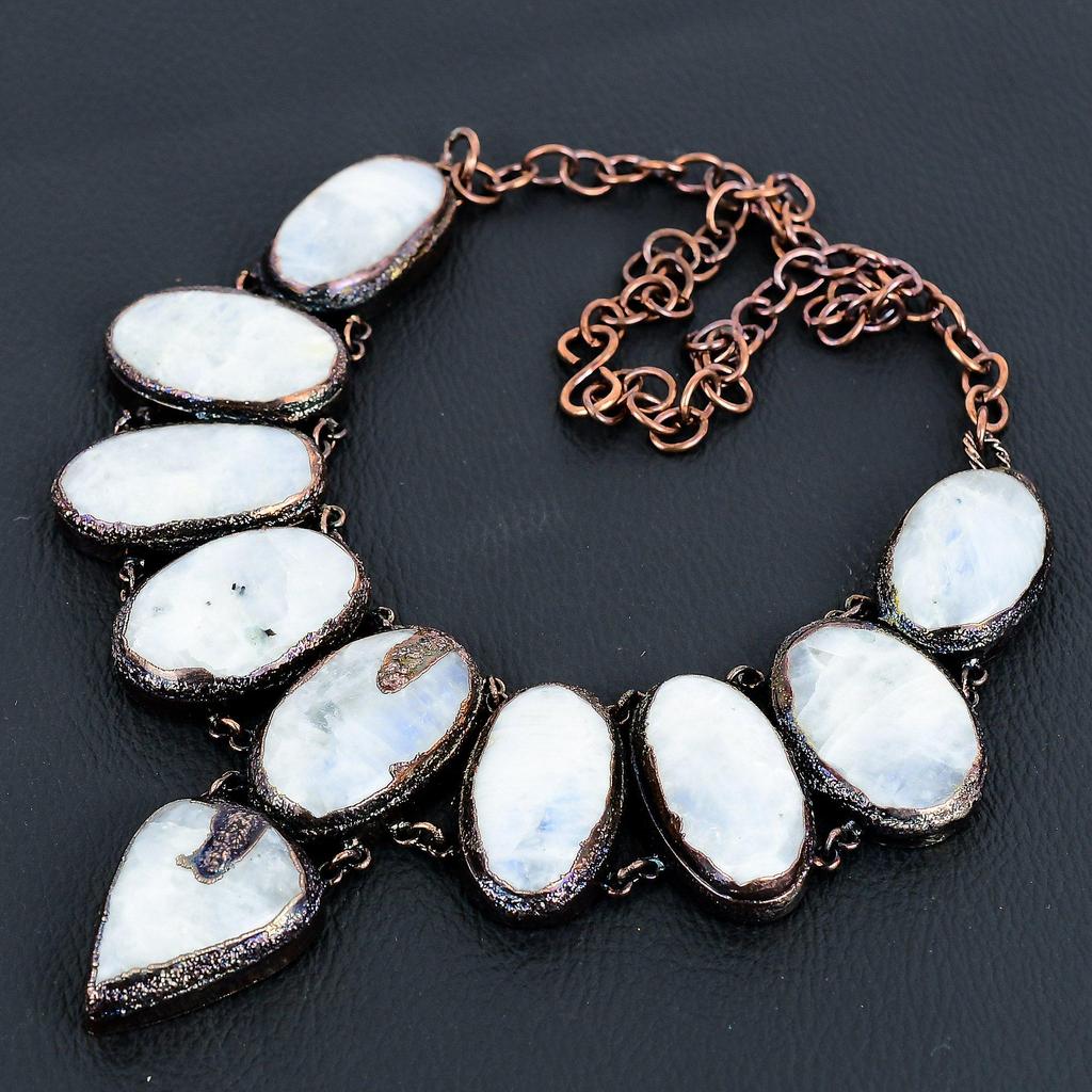 Rainbow Moonstone Necklace Gemstone Jewelry, Copper Electroformed Necklace, Adjustable Handmade Beautiful Jewelry Chain Necklace