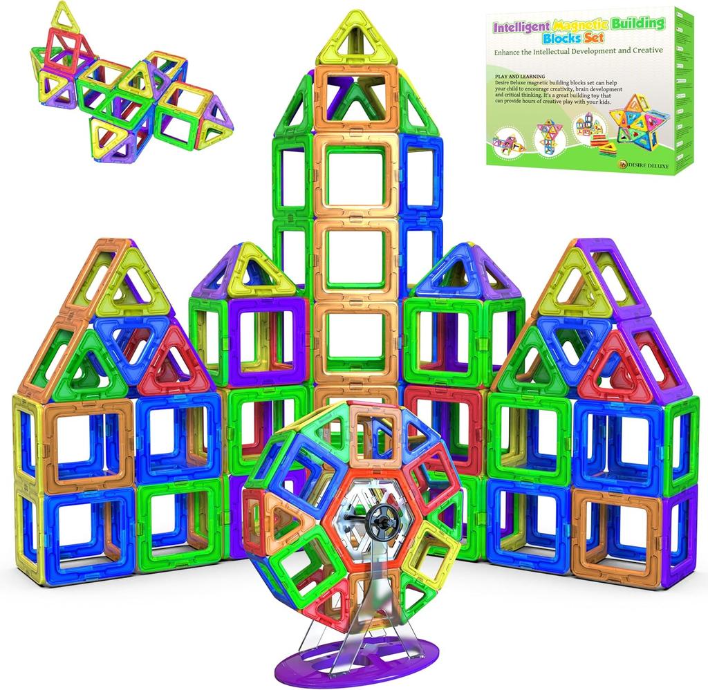 Desire Deluxe Magnetic Building Blocks, 98 Pieces, Construction Building Blocks Set, for Children 2-8 Years, Educational Toy for Girls and Boys,