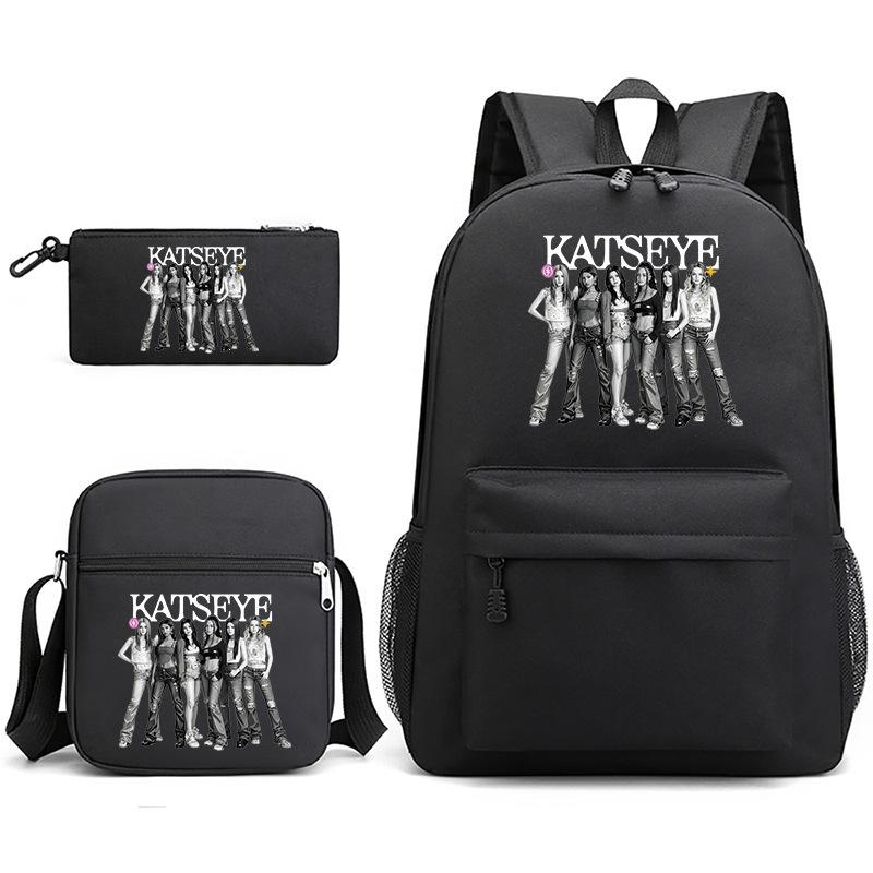 Katseye Kpop Girl Group Print Travel Backpack Laptop School Bag Set of 3, Unisex Large Capacity Daypack