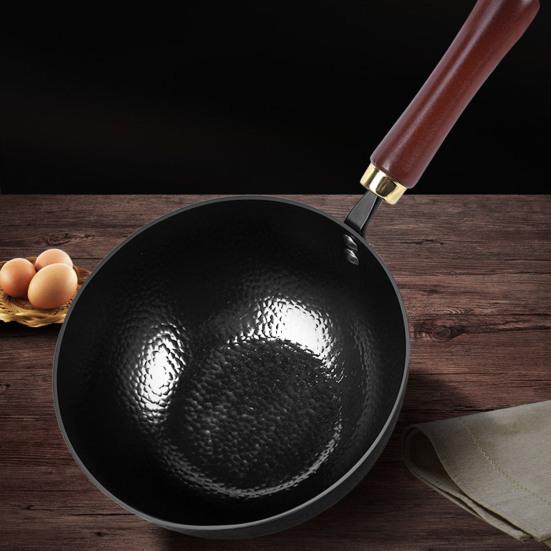 Hammered Texture Mini Iron Wok Coating-Free Frying Pan Non-Stick Flat Bottom Pan for Electric Induction Gas Stoves