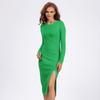 Knit Slim Sexy Bodycon Dress for Women Round Necked Long Sleeve Dress Solid Slit Ruched Dresses Casual Sweater Dress Knee Length Dresses