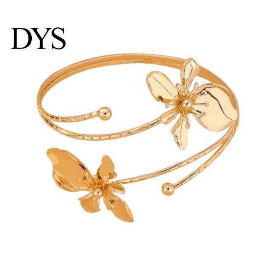 Floral Cuff Bracelet Flower Arm Women Upper Adjustable Open Delicate Wrist Jewelry Bangle Armlet for Party Wedding Holiday Metal