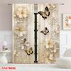 2PCS Digital Printed Curtains, Apricot Butterfly Pearl Whisper Pattern, Stylish Window Treatment for Living Room Bedroom Decor