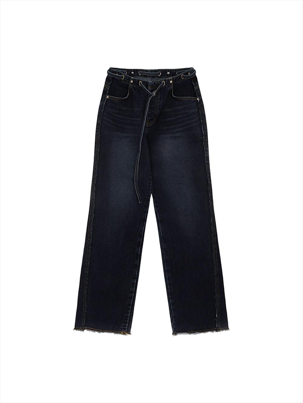 [Matinkim] Waist String Belted Denim Pants in Navy S