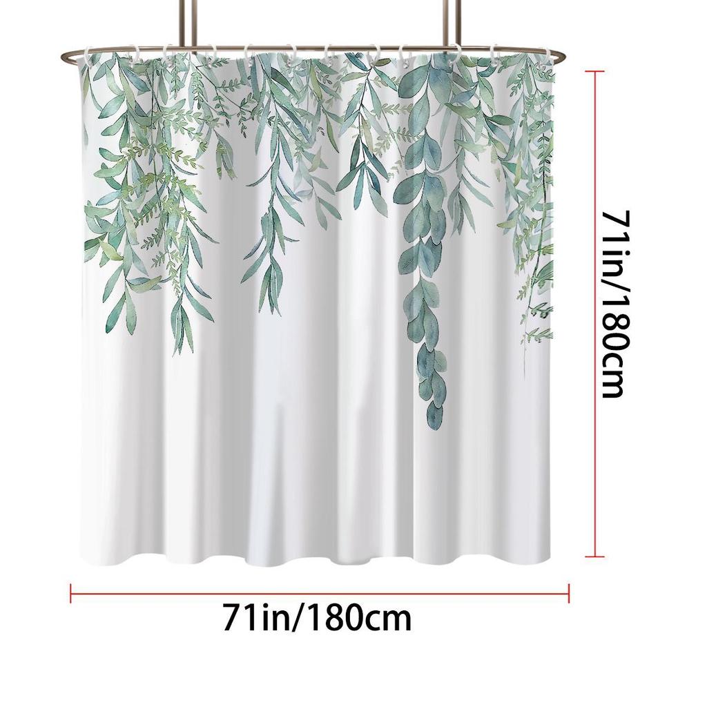 Green Leaf Vine Waterproof Mildew-resistant Shower Curtain, Punch-free Blackout Curtain - Polyester.