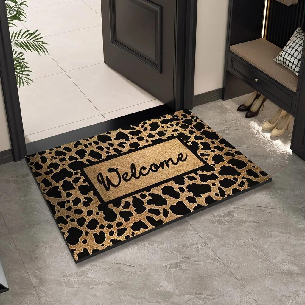 Leopard Print Welcome Entrance Doormat Washable Indoor Outdoor Carpet Non-Slip Hallway Bath Rug Home Decoration Carpet