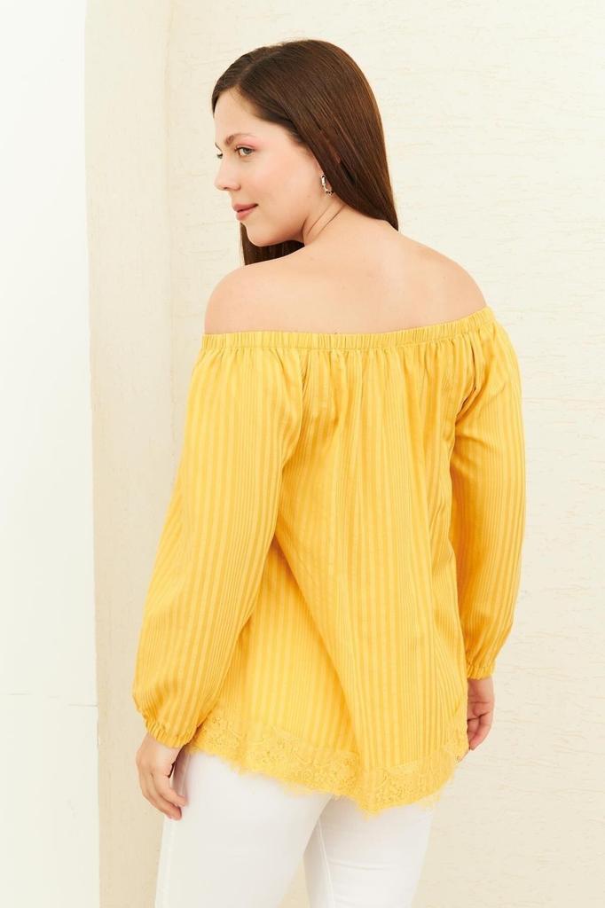 Women's Big Size Blouse Yellow Collar Elastic Woven Blouse