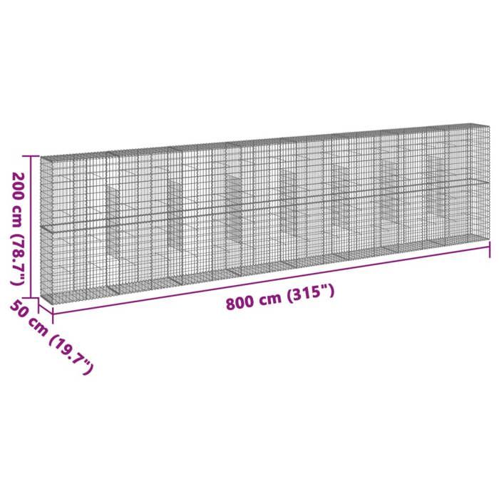 VidaXL Panier gabion avec couvercle 800x50x200 cm fer galvanisé, mur en gabion, mur de soutènement en gabion, clôture en 3295173