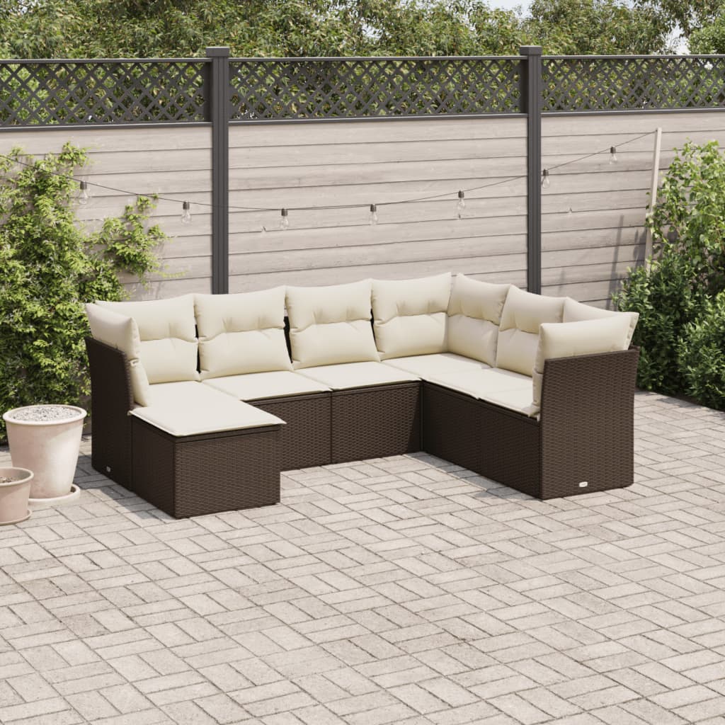 7 piece brown garden sofa set with cushions Poly Rattan