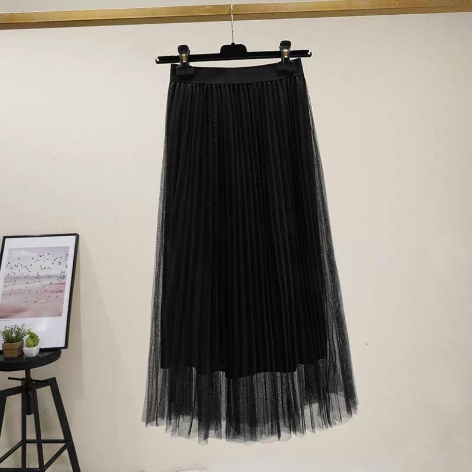 Elegant Women Tulle Skirt Korean Fashion Mesh White A Line Ladies Pleated Skirt Summer Chic High Waist Black Party