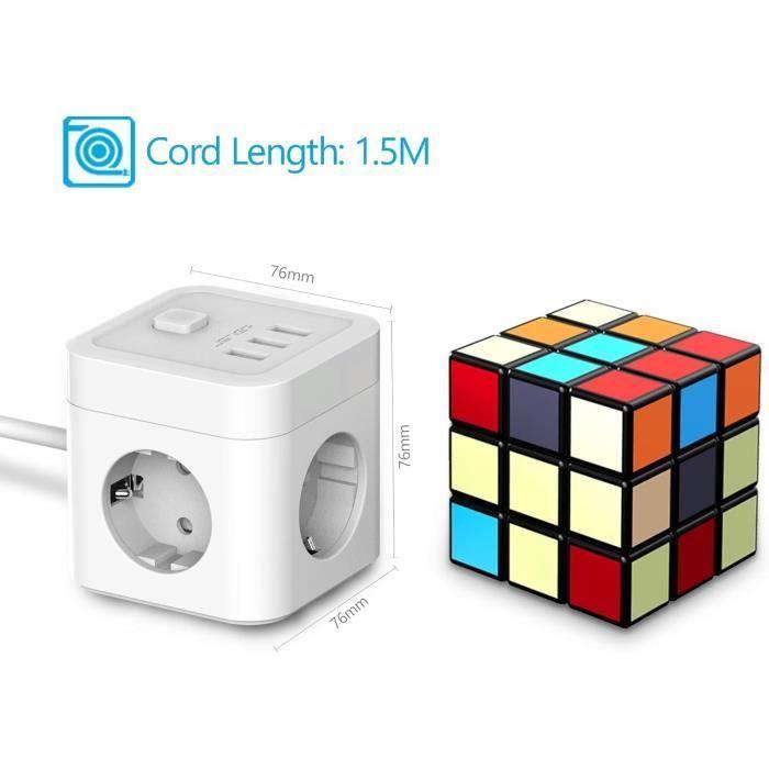 Multiprise cube usb - jsver - 3 prises - 3 ports usb - 3680w - interrupteur - 1,5m