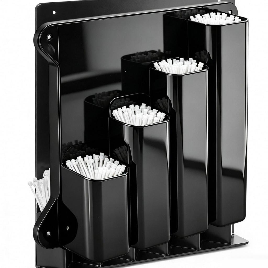 4 Pockets Aluminum Zip Ties Holder Wall Mounted Universal Cable Tie Storage Rack for Workshop Basement Utility Room Warehouse