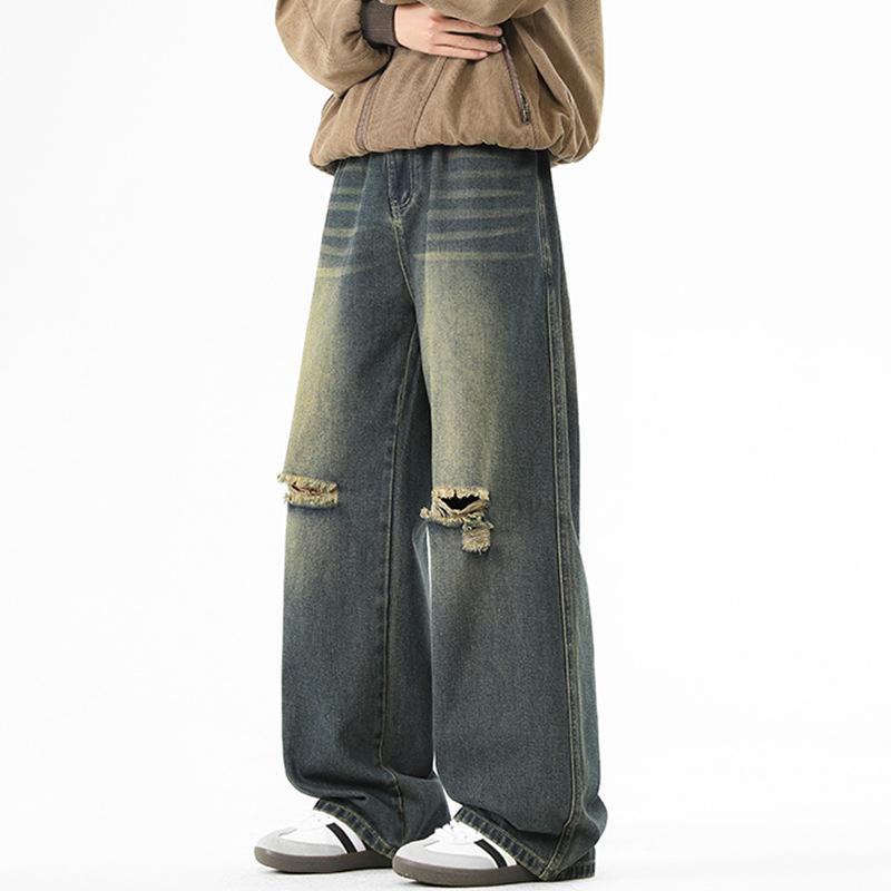 

Американские Ретро Рваные Джинсы Мужские Весенние Новые Свободные Широкие Повседневные Брюки 3XL