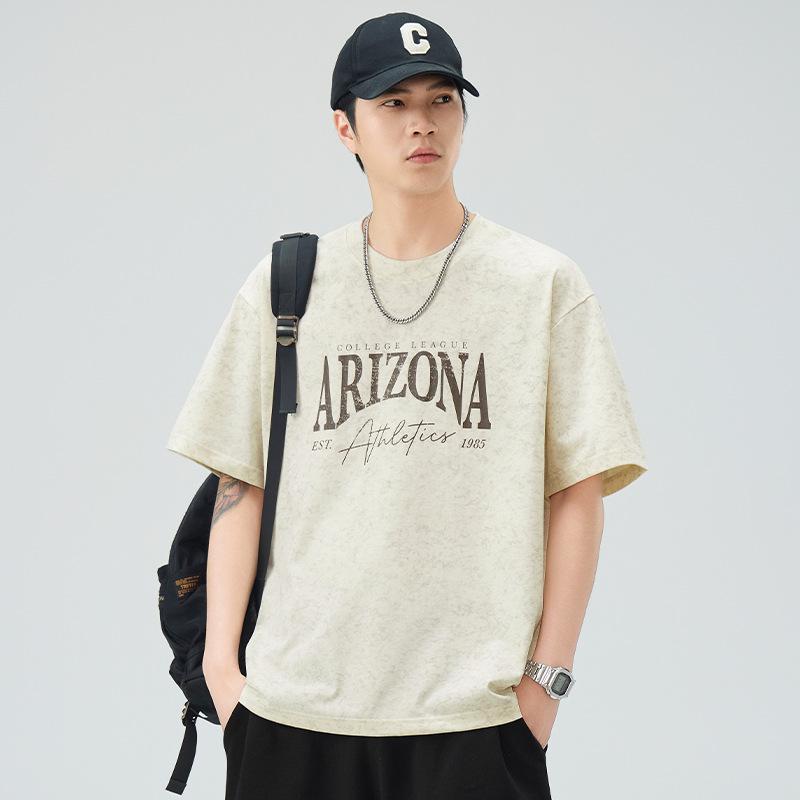 New Summer Short-sleeved T-shirt for Men Loose Round Neck Five-point Sleeve T-shirt Casual Japanese Retro
