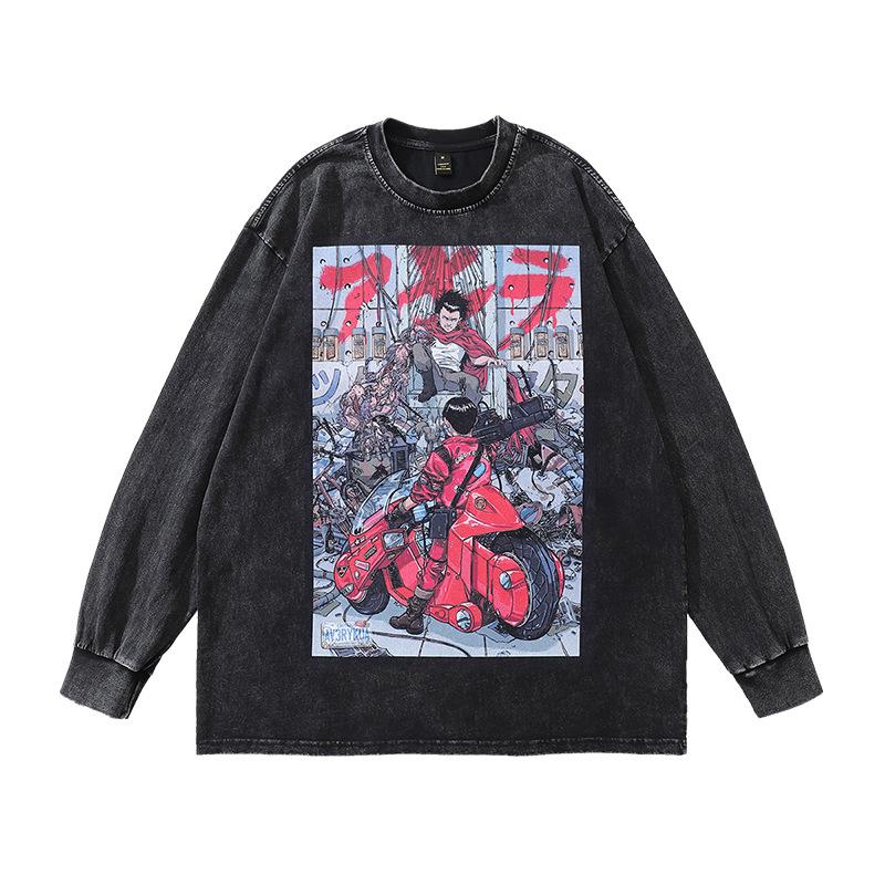 Men'S Trendy T-Shirt Animation Printing Washed Old Short-Sleeved T-Shirt Men'S And Women'S Street Hip-Hop Half-Sleeved Top Trendy