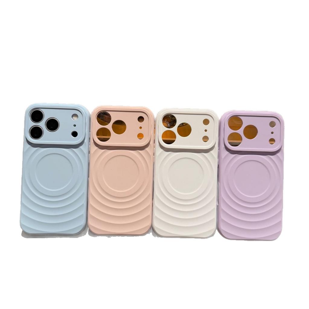 Ripple magnetic suction is suitable for Apple 17ProMax mobile phone case iPhone16 liquid silicone solid color anti-drop protective case.