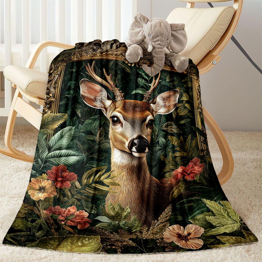 Deer Blanket Ultra-Soft Perfect for Livingroom Couch Bedding for All Seasons Warmthful Decor Gift for Travel Home Birthdays