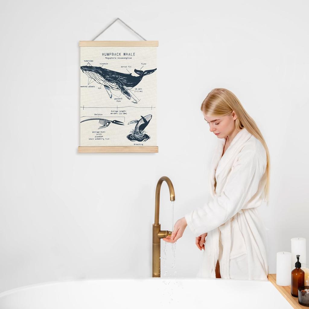 ignytiger Beach Ocean Whale Wall Art Poster, Marine Biology Beach House Room Decor, Summer Whale Ocean Theme Canvas Bathroom Nursery Classroom Decor,