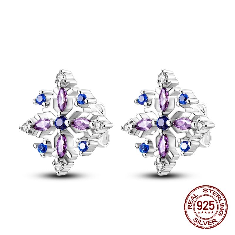 925 Sterling Silver Purple Series Feather Butterfly Dream Catcher Firefly Zircon Earrings for Women Luxury Jewelry Wedding Gift