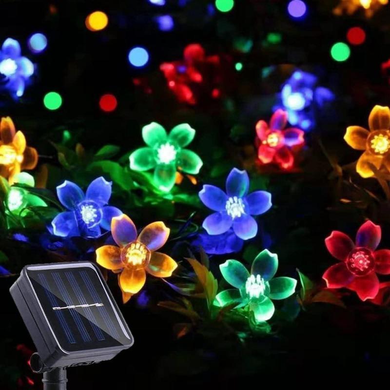 Solar Garden Lights Honey Bee Fairy String Lights Cherry Blossom String Light 5M 7M Waterproof Outdoor Gargen Lighting for Flower Fence Lawn