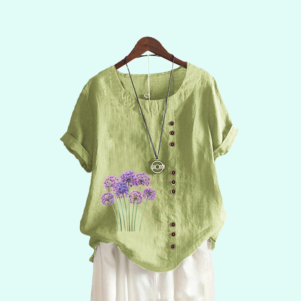 

Женская летняя футболка с коротким рукавом, красивые цветочные принты, повседневные блузки с круглым вырезом, одежда больших размеров XXXXXL зелёный