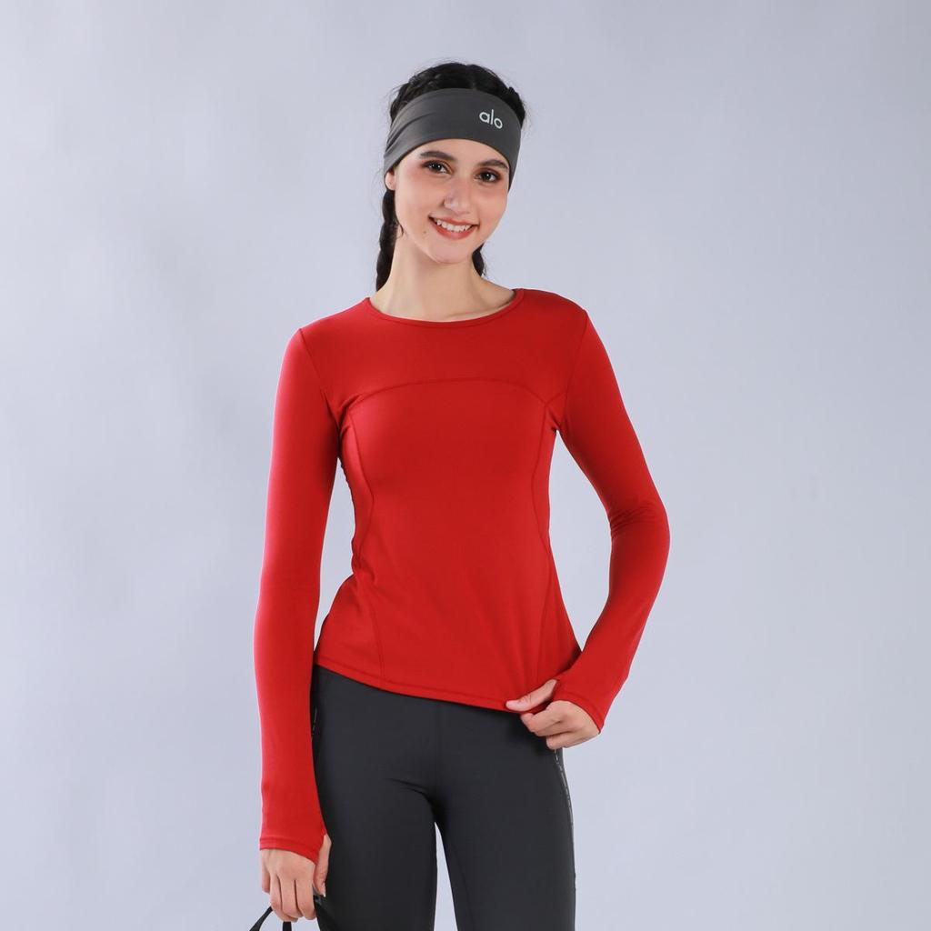 Women's Long Sleeve Yoga Top with Finger Loops - Back Slit Running & Fitness Apparel