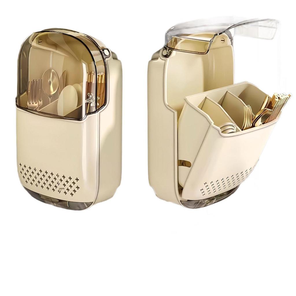 Wall-Mounted Chopstick & Spoon Storage Box with Draining Rack - 2026 Model for Home Kitchen
