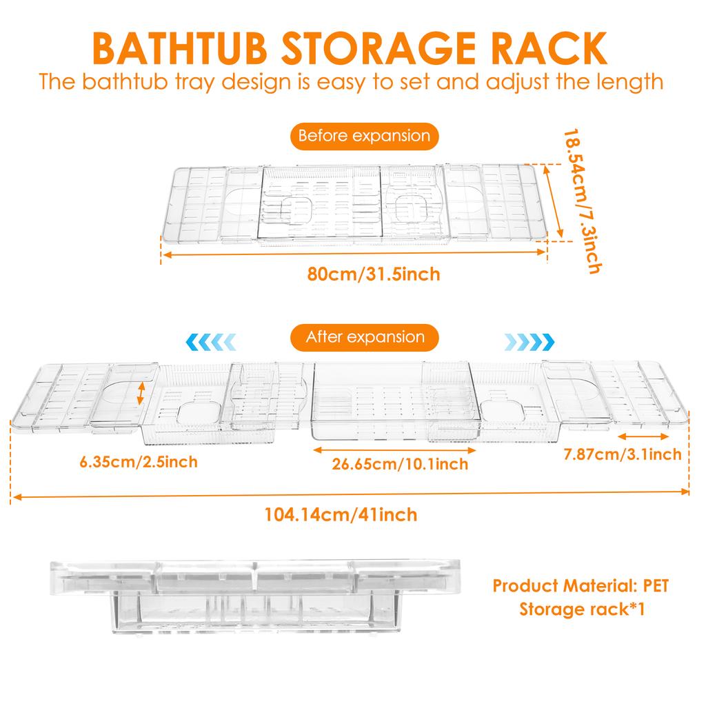Clear Bathtub Tray Expandable Bath Shelf Over Tub Bathtub Storage Table Multifunctional Bathroom Accessories for Home Bathroom