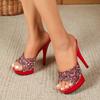New Arrival Women Summer One Band Slip-on Mule Slippers, 13CM Ultra Thin Stiletto Sky High Heels, Sexy Versatile Heeled Sandals