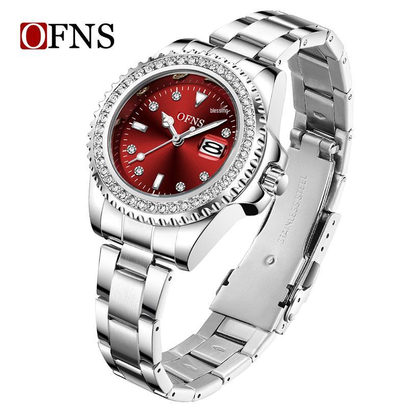 OFNS Women's Casual Luxury Quartz Watch with Calendar and Diamond Accents