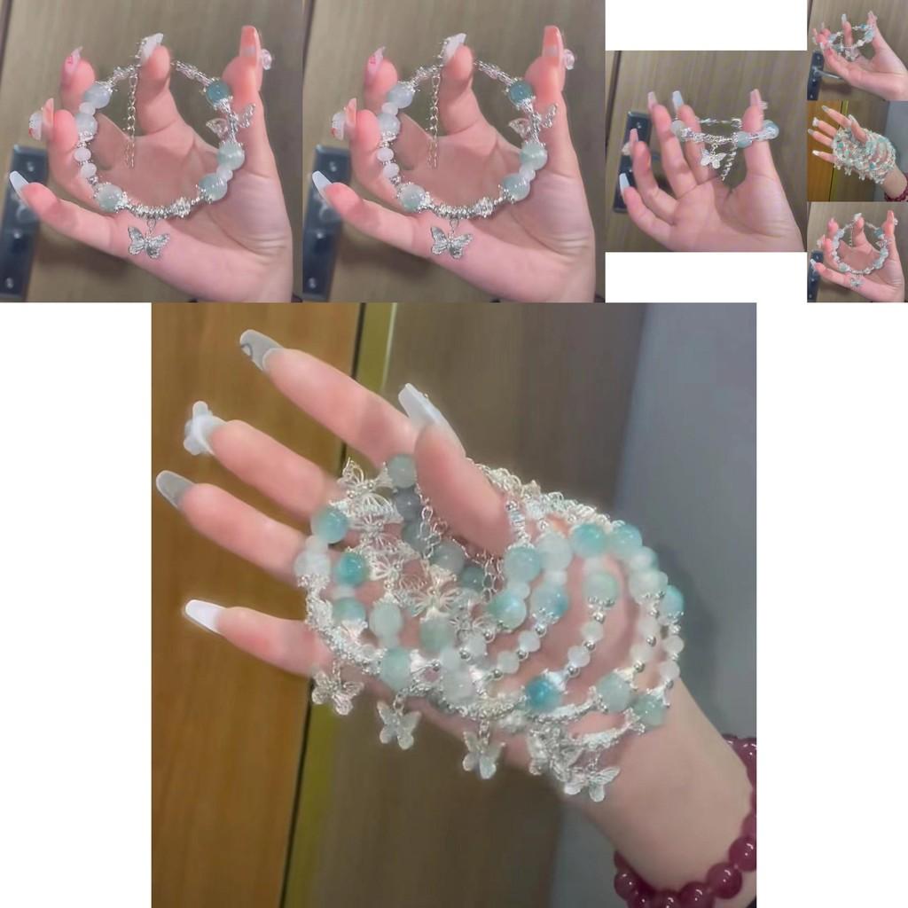 Luxurious Butterfly Charm Bracelet With Gradient Glass Beads For Women