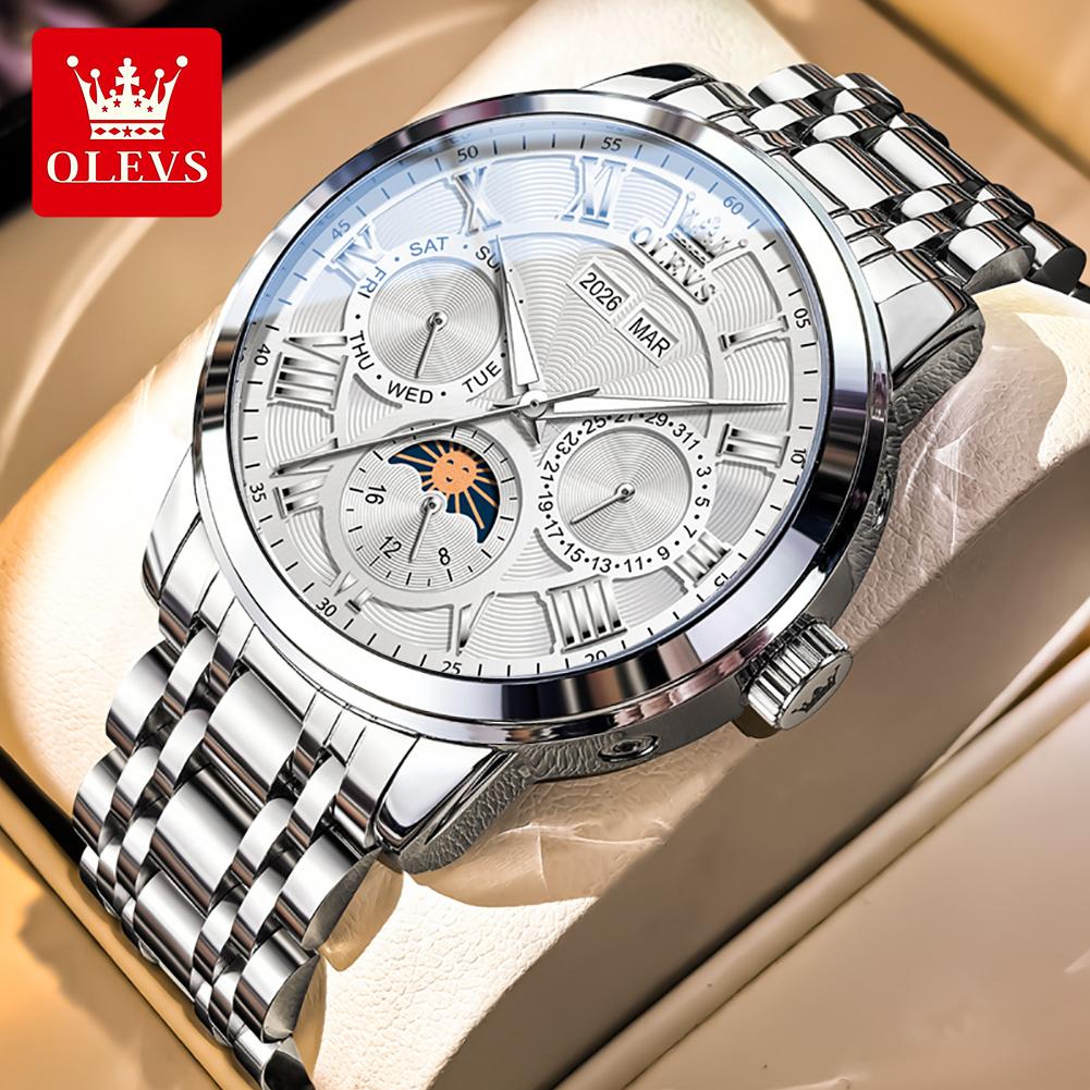 OLEVS 6785 Luxury Man Watch 24 Hour Moon Phase Perpetual Calendar Roman Dial New Automatic Mechanical Wrist Watches For Men