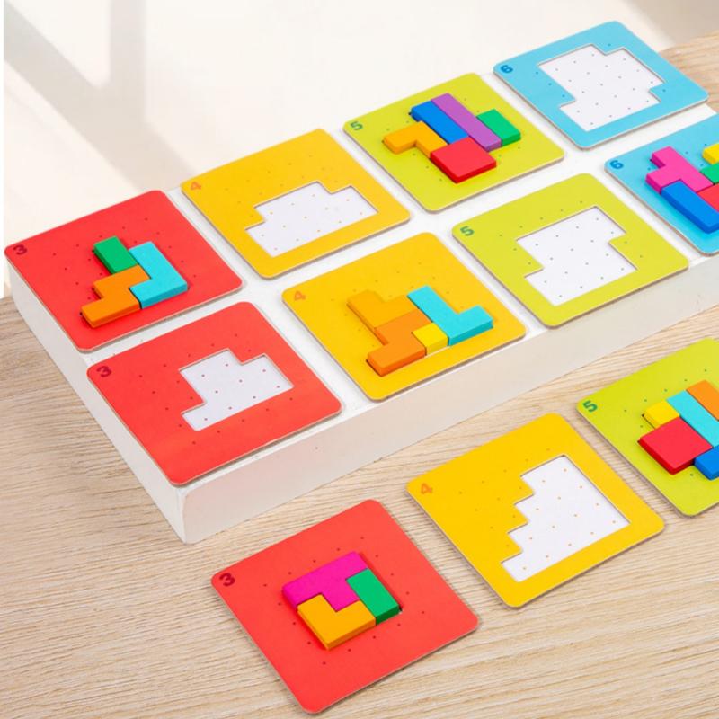 1 Set Tangram Math Toys Building Blocks Board Color Shape Game For Kids Gifts 3D Two-Person Interactive Desktop Puzzle Game