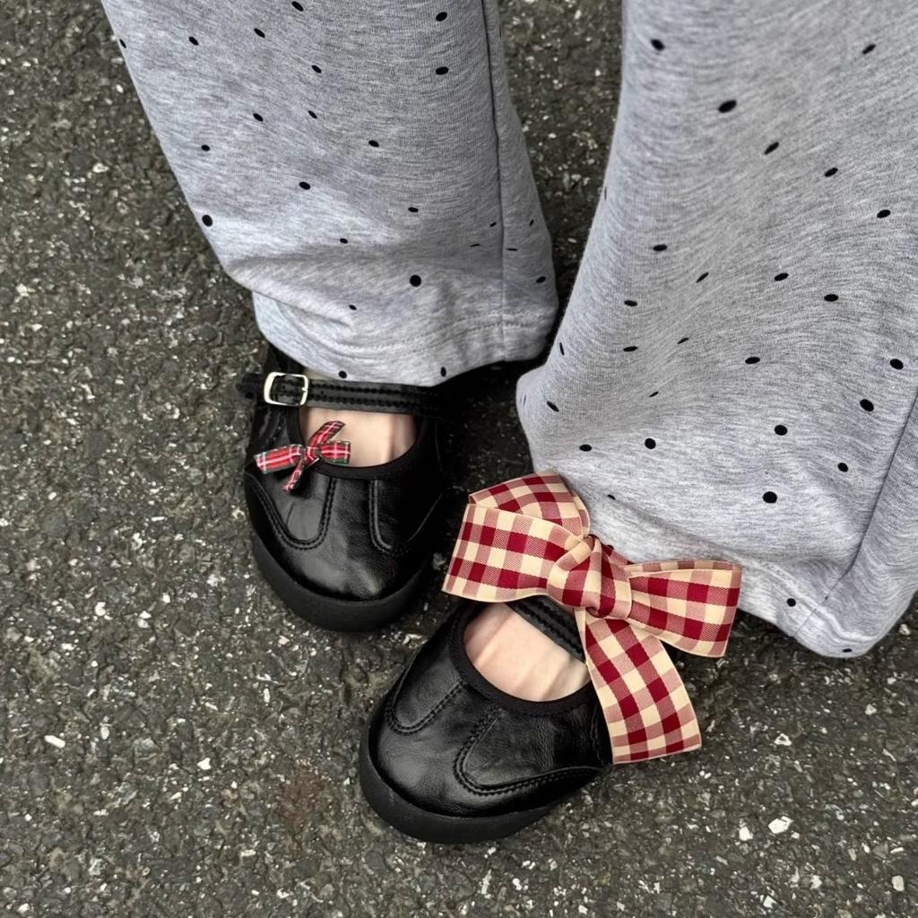 Bow Mary Jane shoes women's 2025 summer new one-word strap ballet shoes flat bottom shallow mouth single shoes German training shoes