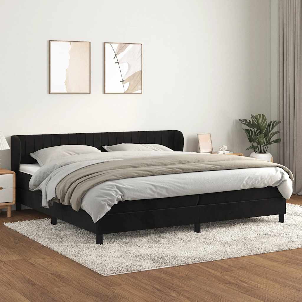 Box Spring Bed with Mattress Black 200x200 Cm Velvet