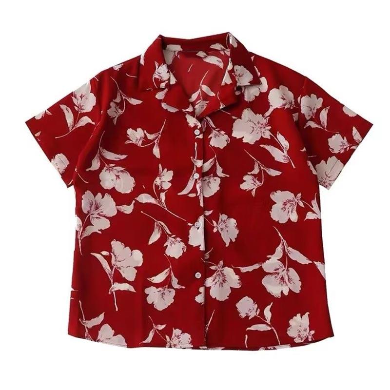 

Рубашка в стиле Харадзюку для женщин, летний кардиган с короткими рукавами, красная винтажная мешковатая одежда, уличная одежда 2XL красный