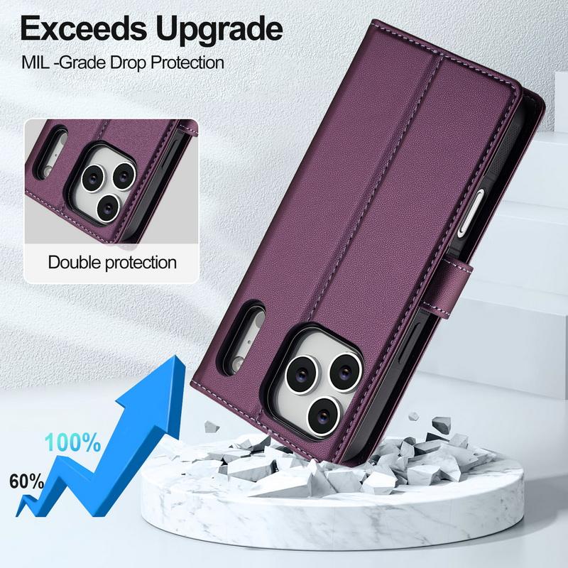 Für iPhone 17 Pro Max Brieftaschenhülle Luxuriöses Magnetisches PU-Leder Kartenfächer Klappbarer Handyhalter Abdeckung Für iPhone 16 15 14 13 Pro Max 12 11 Air