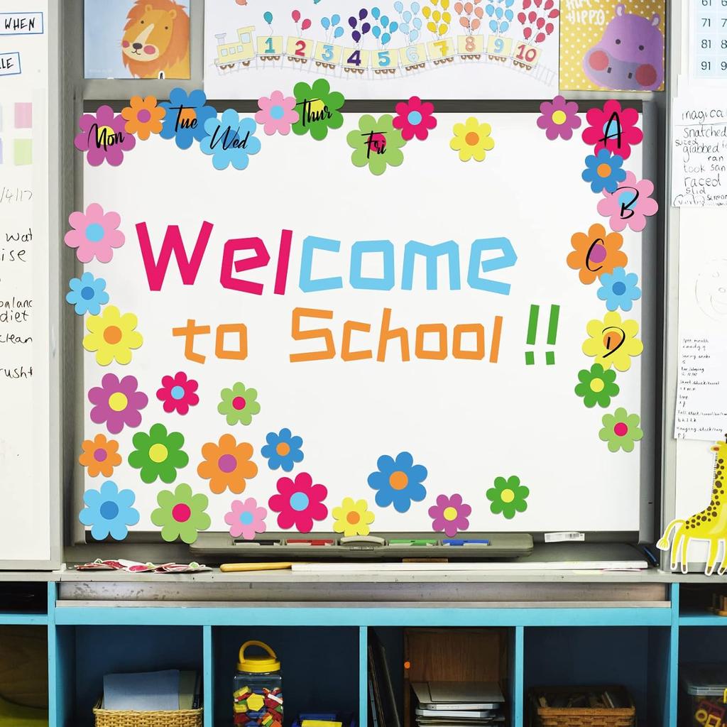 Whaline 54Pcs Flower Cut-Outs Back to School Colorful Floral Bulletin Board Decorations 5.9in and 3.1in Summer Paper Flowers Cutouts Cute Classroom