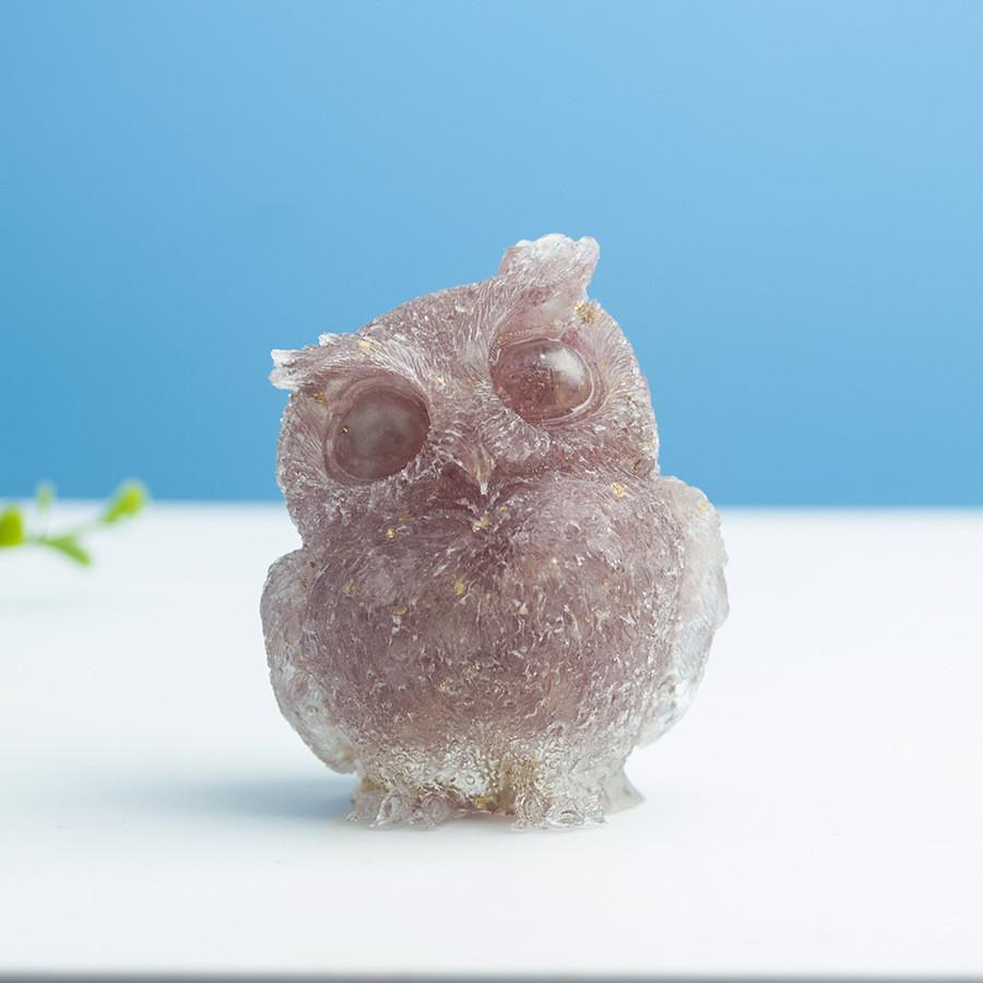Natural Water Crystal Owl Resin Sculpture For Modern Home Decor And Office Space