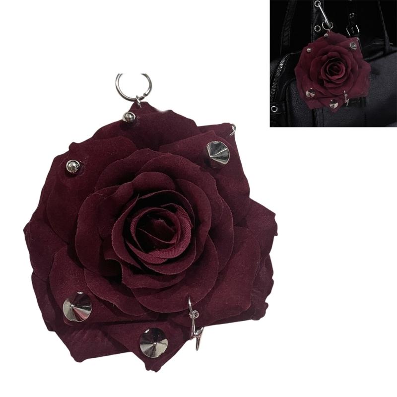 Decorative Studded Keychain Rose Flower Pattern Metallic Accent Compact Lightweight Design For Keys Wallets Gift