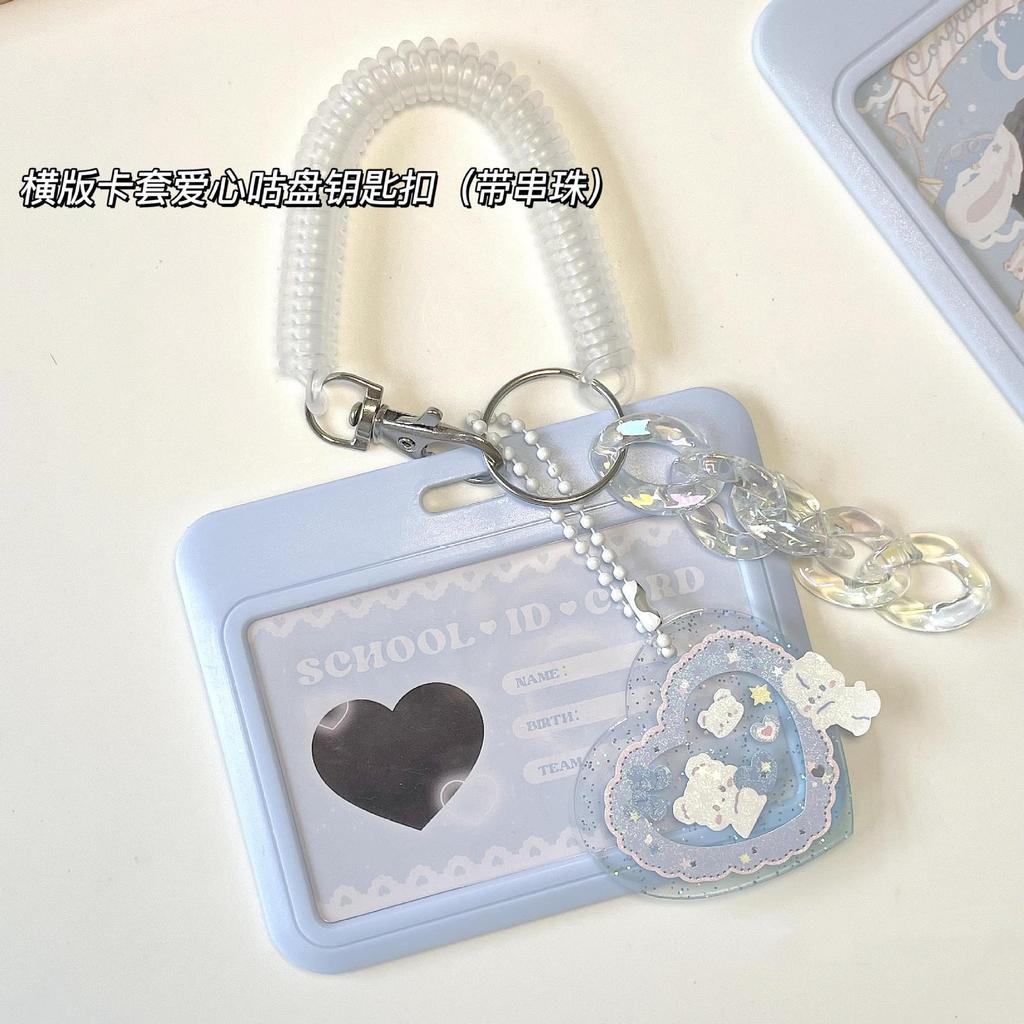 INS Pink Blue Kpop Photocard Holder Credit ID Bank Card Photo Display Holder Idol Postcard Card Protective Case with Pendant